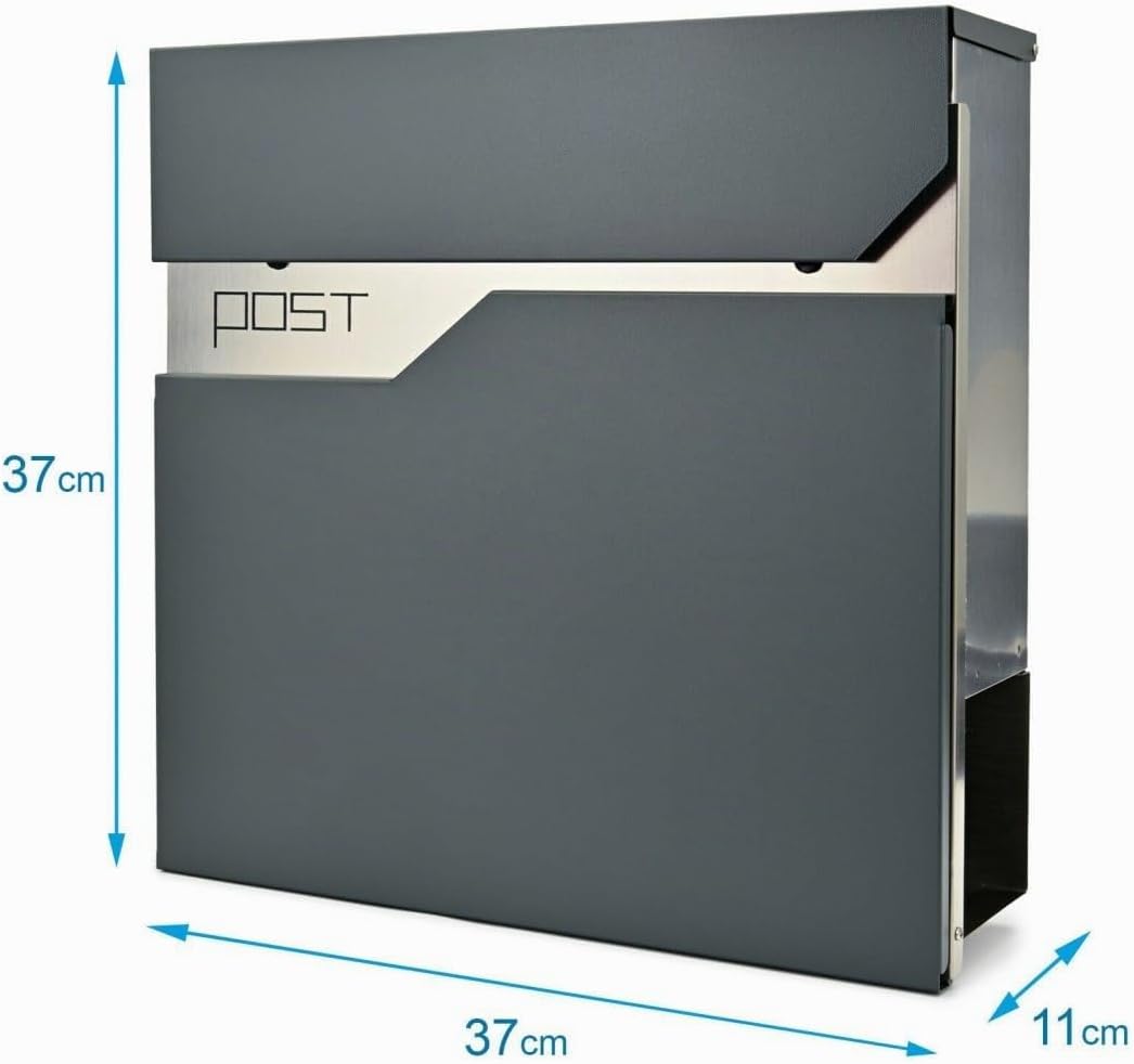 Verda Briefkasten mit Zeitungsfach, 2X Schlüssel, Personalisierter Briefkasten, Postkasten Designer