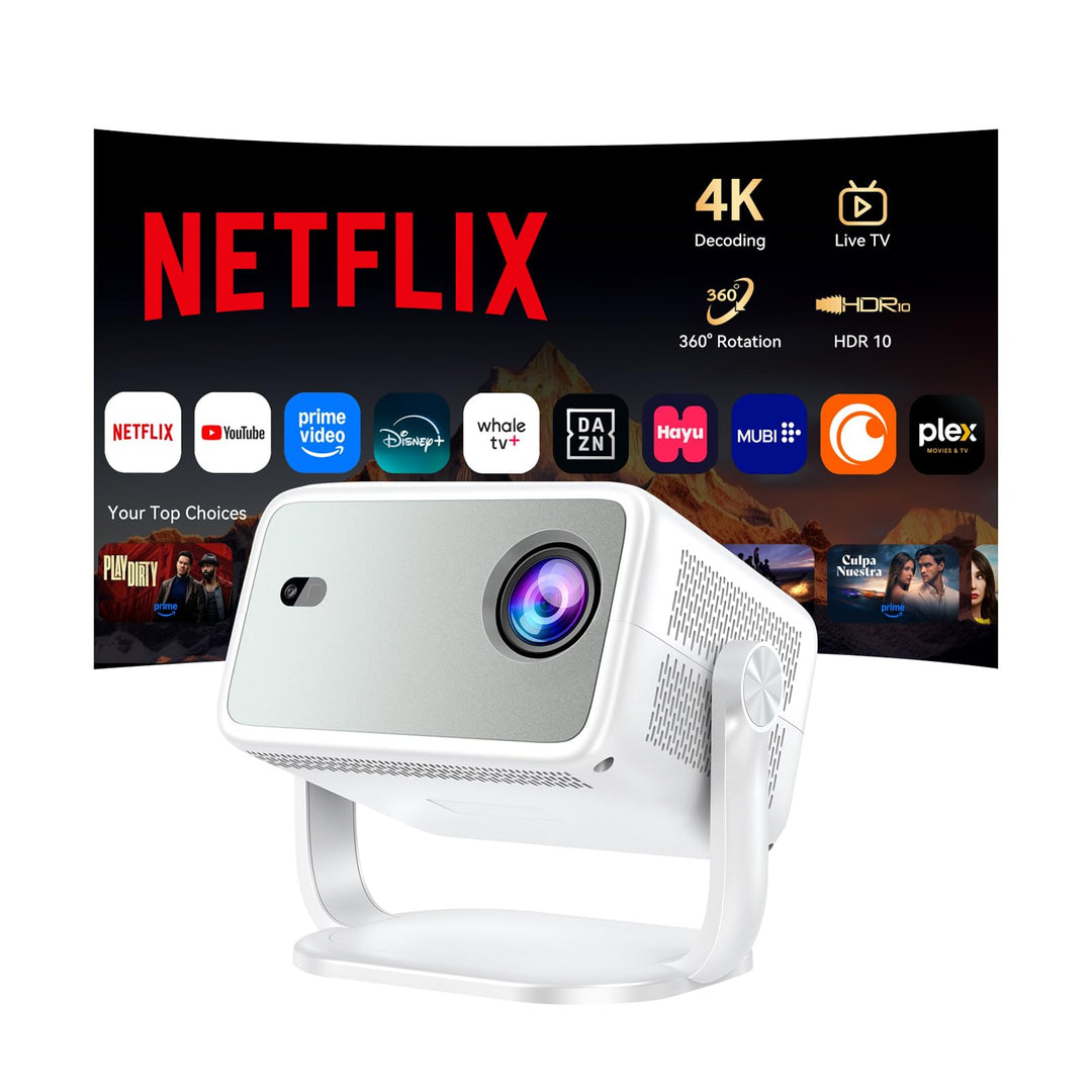 Beamer 4k 【Kompatibel mit Netflix/360° Drehbar】,Smart Beamer mit Autofokus/6D Trapezkorrektur,1080P