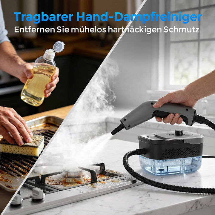 Dampfreiniger Handgerät, Tragbarer Dampfreiniger 1800W, 1.6L Wassertank Kohlefarben, Kohlefarben