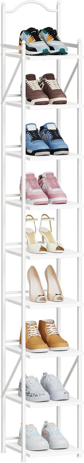 Hzuaneri Schuhregal, Schmales Schuhablage mit 9 Ebenen, 2 Einstellbaren Modi, Platzsparend, Schuhtur