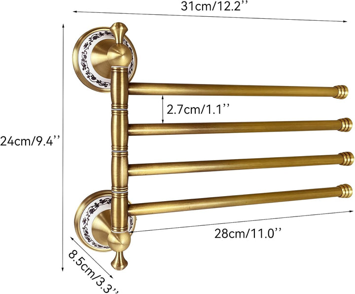 Swivel Towel Rack for Bathroom, Antique Bronze Folding 4 Arms Hand Towel Bars Towel Hanger for Laund