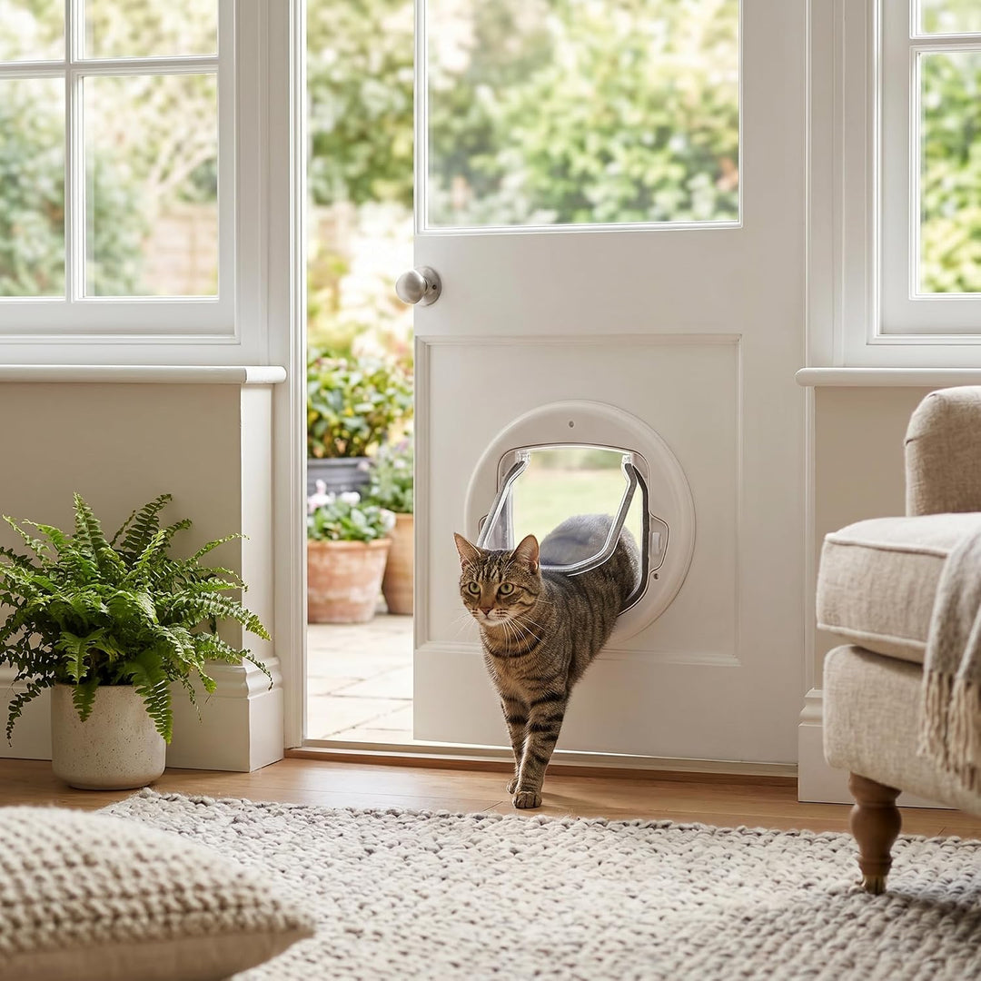 Cat Flap Door 4 Wege Verriegelung Pet Flap Door Runde Magnetische Hundetür In &amp; Out Sichere Haustier
