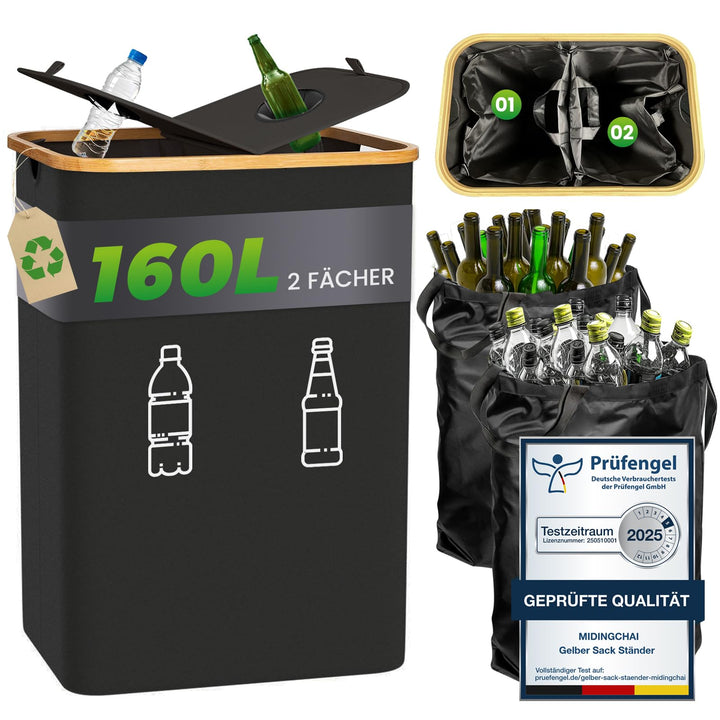 MIDINGCHAI 160L Pfandflaschen Sammelbehälter 2 Fächer, Flaschen Organizer für Leergut, Recycling Beh