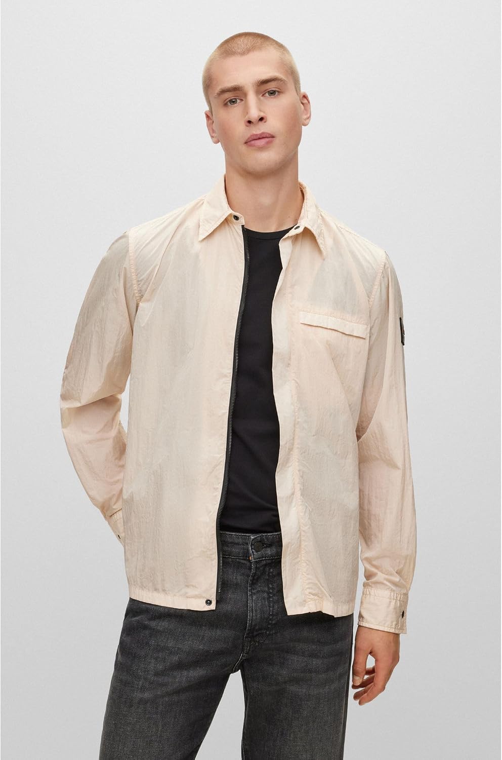 BOSS Herren Laio Oversized Overshirt mit verdecktem Reissverschluss L Open Beige290, L Open Beige290