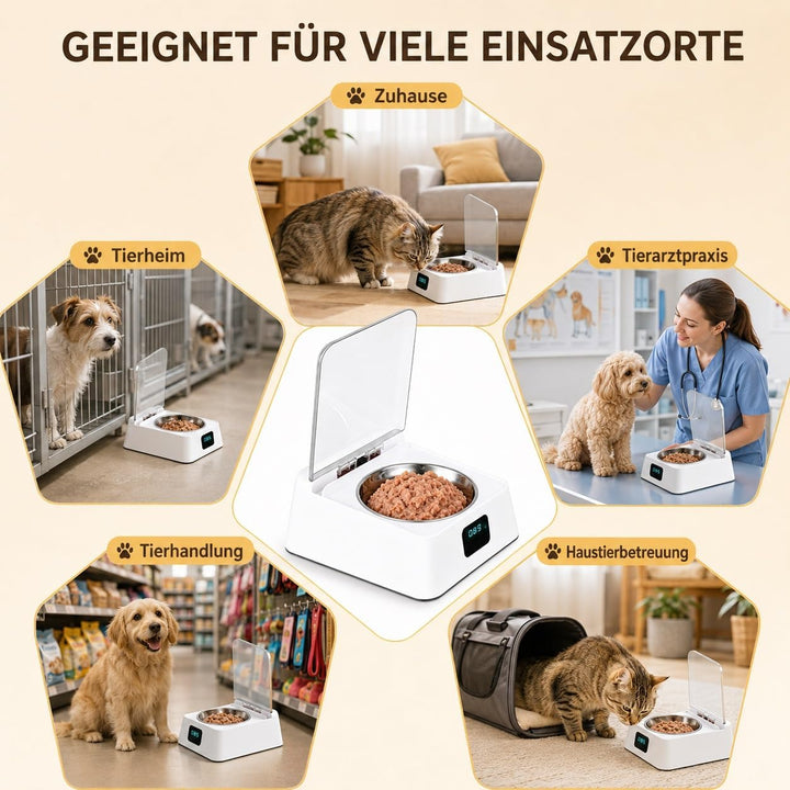 Nassfutterautomat für Katzen, Automatischer Futterautomat Katze Nassfutter mit aufklappbarem Deckel,