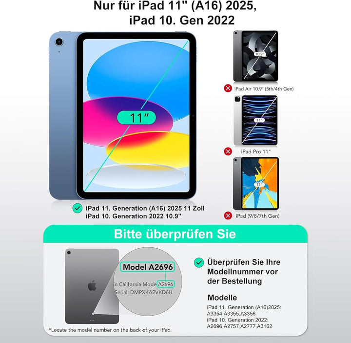 Magic Keyboard für iPad A16 11. Generation 11 Zoll 2025 &amp; iPad 10. Generation 10.9" 2022, Schwebende