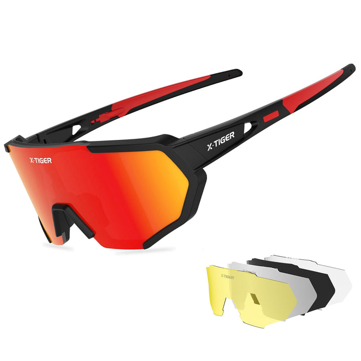 X-TIGER Fahrradbrille, Herren Damen Sportbrille, UV400 mit 5 Wechselgläser,Starker TR90 Frame, mit M