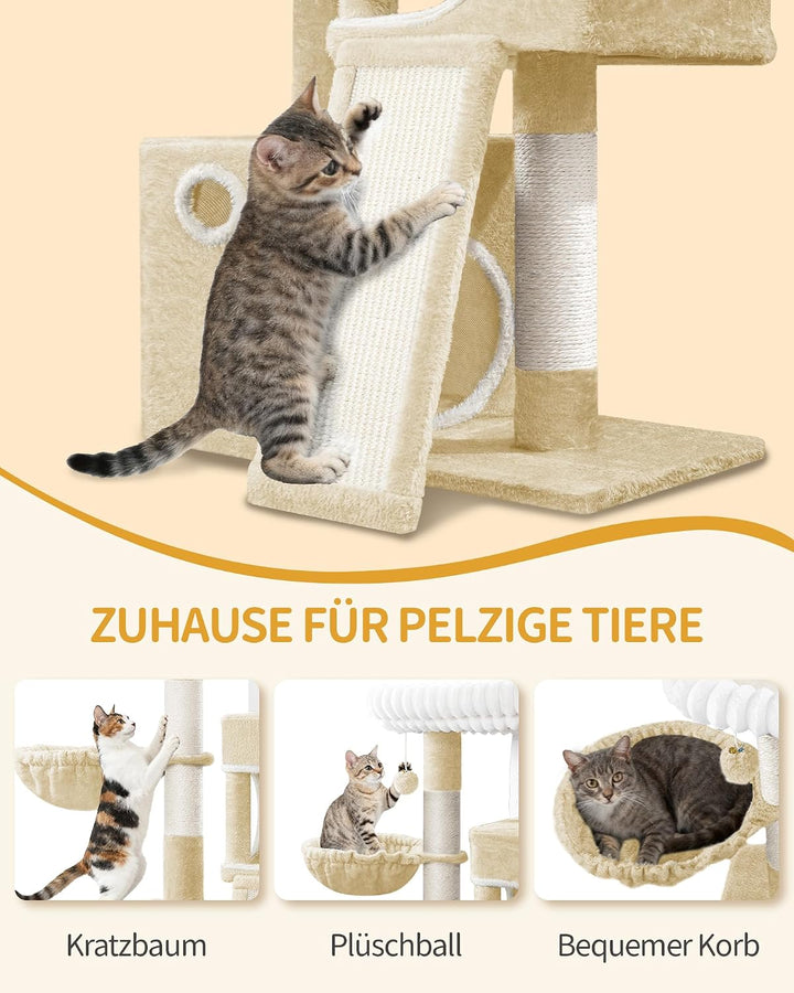 Hzuaneri Kratzbaum, 98 cm Kleiner Katzenbaum, Geräumiges und Stabile, mit Weiche Grosse Plattform, P