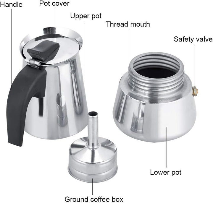 Espressokocher aus Edelstahl, tragbar, ideal für Camping, Reisen 100ml