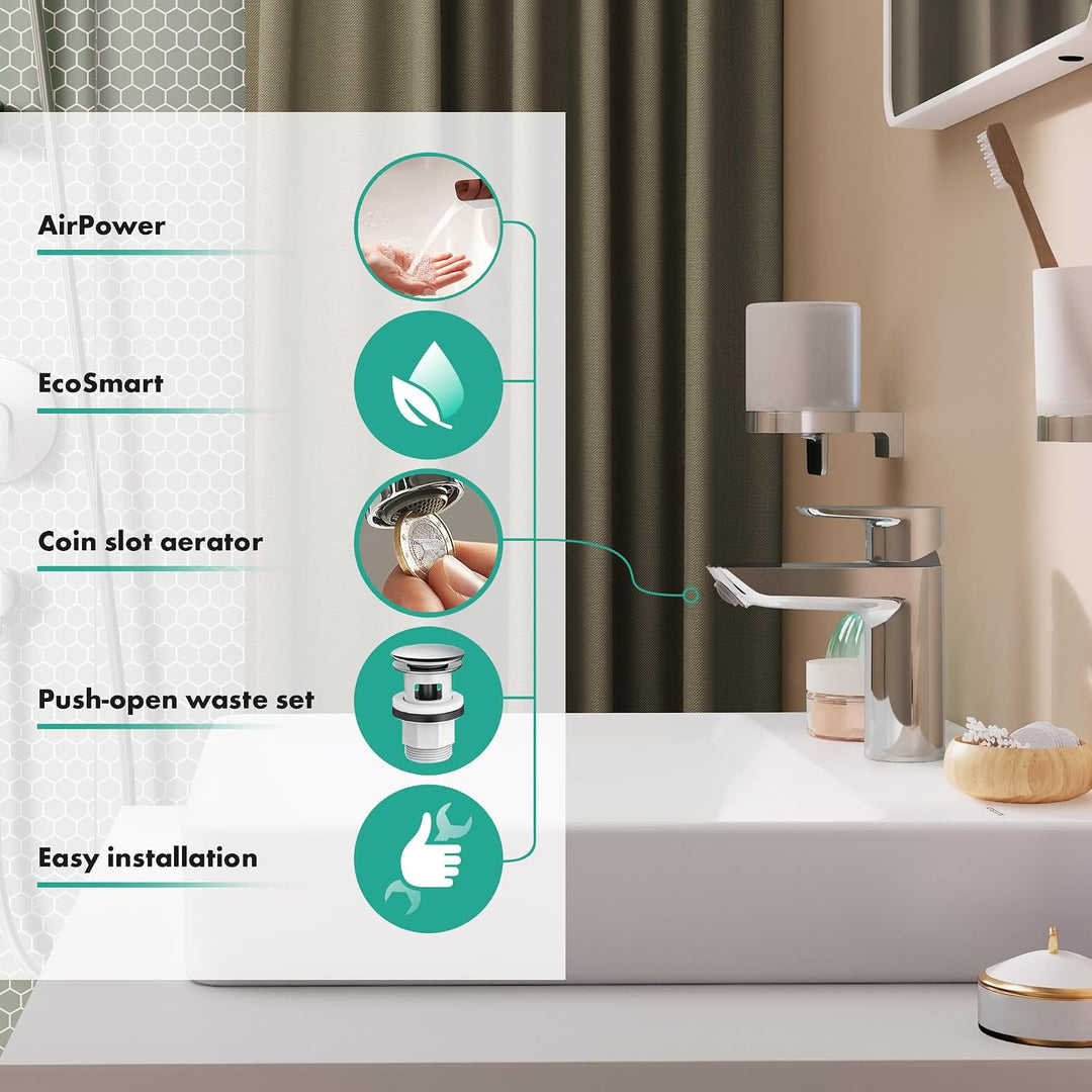 hansgrohe Neovis Q - Waschtischarmatur mit Push-Open Ablauf, energiesparend (CoolStart), Wasserhahn