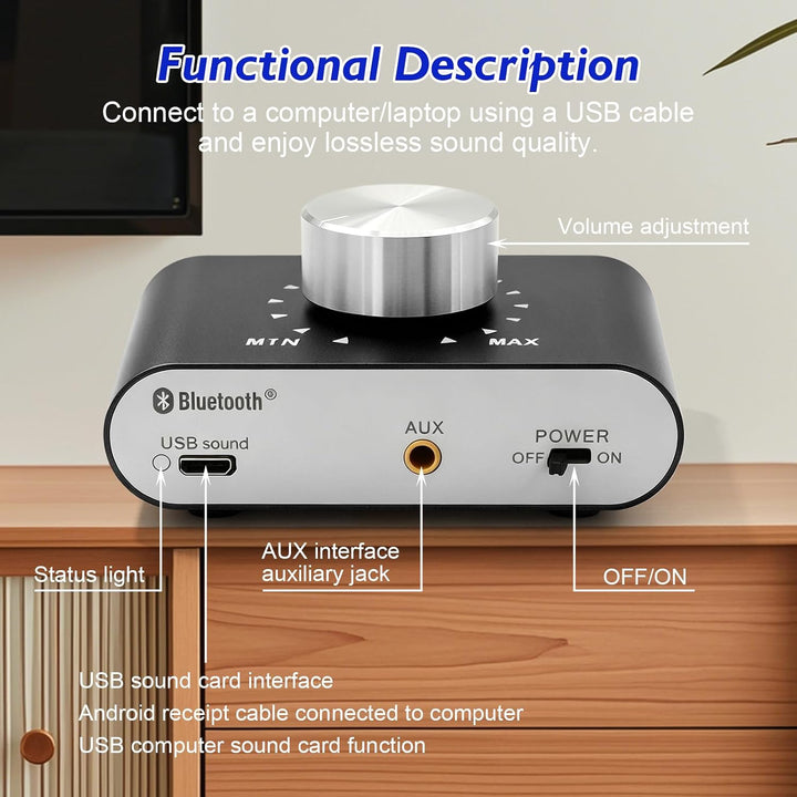 Mini Verstärker Bluetooth, 50Wx2 Digital Power Amplifier, Pro Stereo Verstärker, DC 12-24V Mini Digi