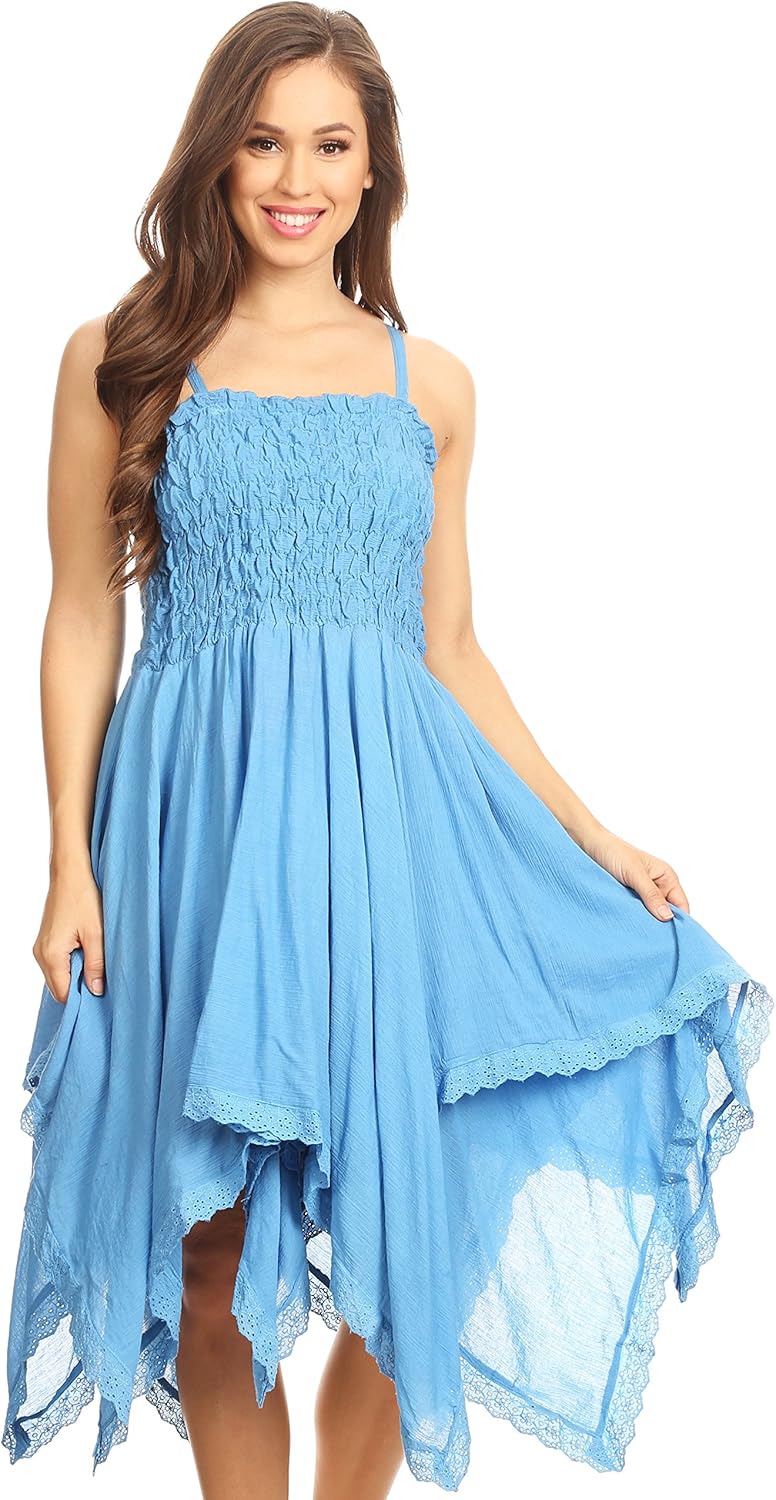 Sakkas Ella gesmokt Mieder Spaghetti schnallen Doppelschichtenkleid Einheitsgrösse Blau, Einheitsgrö