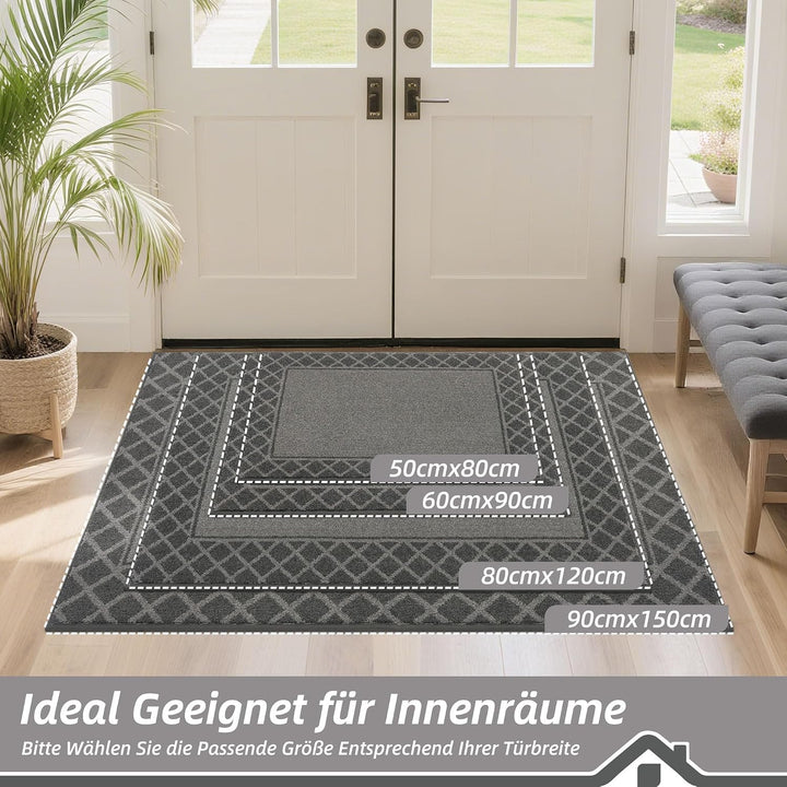 BEQHAUSE Schmutzfangmatte, TPR rutschfest, Polyester, Grau, 90x150cm 90 x 150 cm Kohlgrau, 90 x 150