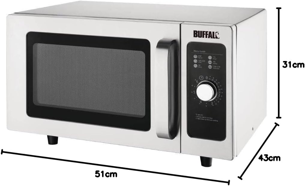 Buffalo 1000W Gewerbliche Mikrowelle 25 Liter, Edelstahl, 13A, manueller Drehregler, für den profess