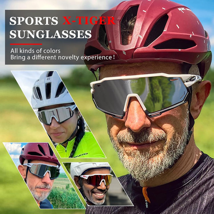 X-TIGER Fahrradbrille Polarisiert Sonnenbrille mit 5 wechselgläser TR90 Rahmen für Herren Damen Spor