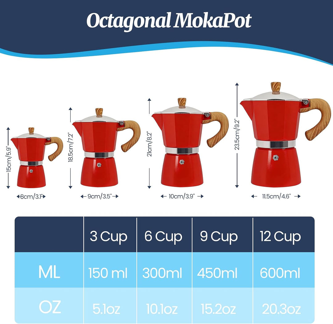 6 Tasse Mokka Kanne aus Aluminium 300 ml italienische Rot 6 Tasse, Rot 6 Tasse