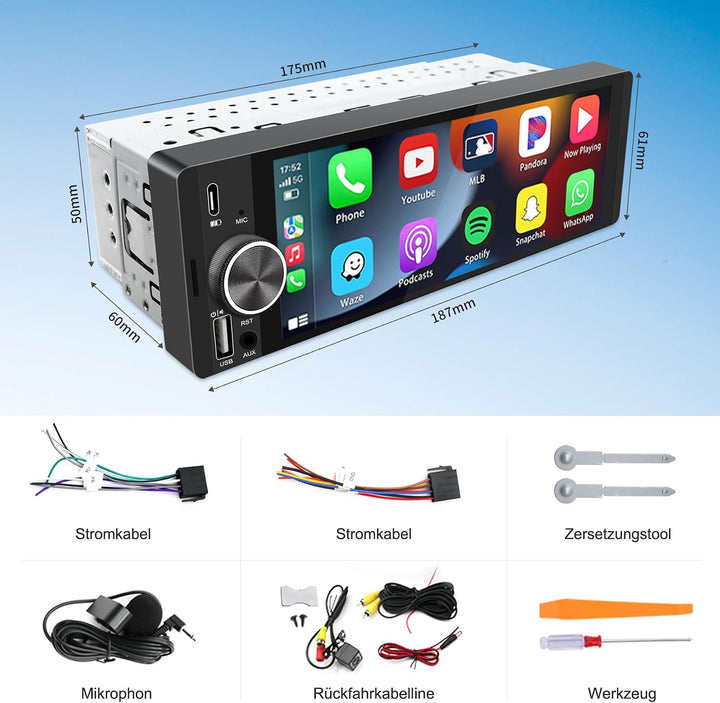 Autoradio 6,28" Touchscreen mit Wireless CarPlay &amp; Android Auto, 1-DIN