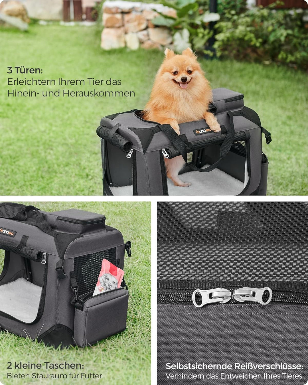 Feandrea Hundebox faltbar, Transportbox Hund, S, Hundetasche, Oxford-Gewebe, Netzstoff, atmungsaktiv