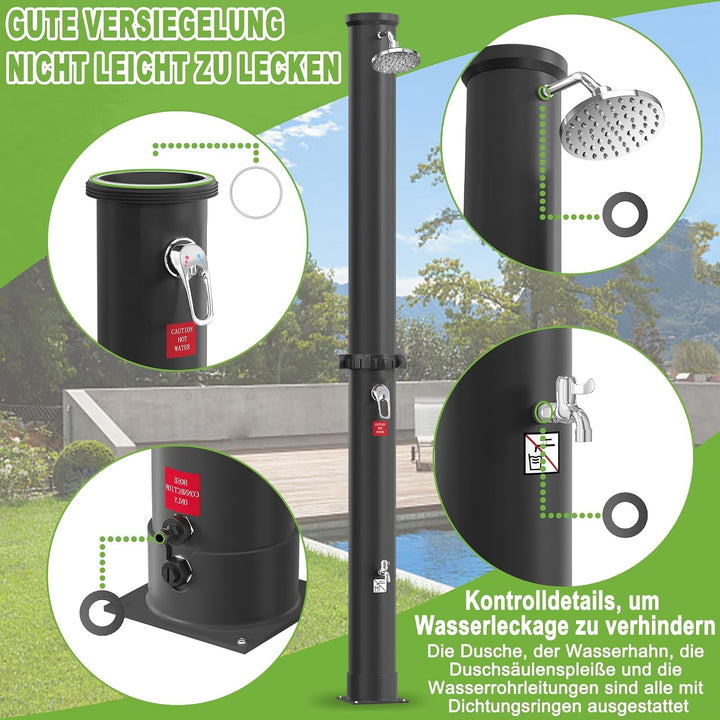 LARS360 40L Solardusche Gartendusche Duschsystem – Wassertemperatur bis 60°C, mit 180° drehbarem Reg