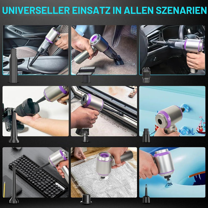 Handstaubsauger Akku, 20000PA Handstaubsauger Kabellos mit Bürstenloser Motor, 4-in-1 Autostaubsauge