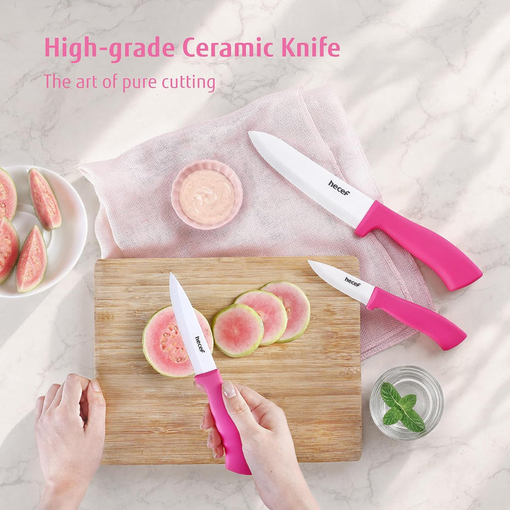 hecef Keramikmesser Set 3-teilig Rosa, Küchenmesser Set mit Schutzscheide, Rosa