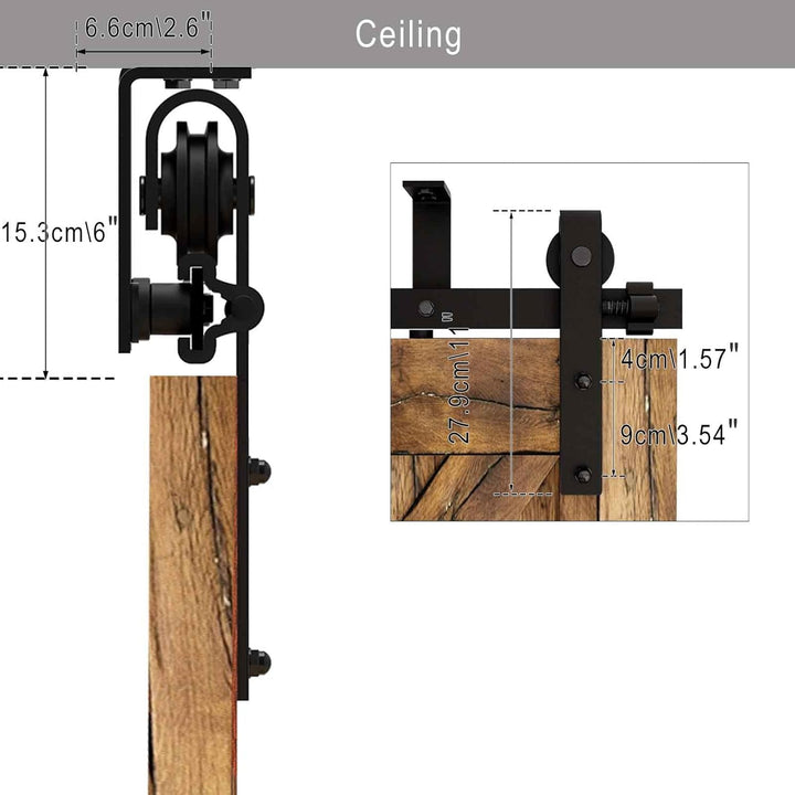 6.6FT/2M Deckenmontage Schiebetüre Beschläge, Ceiling mount brackets barn door hardware laufschiene