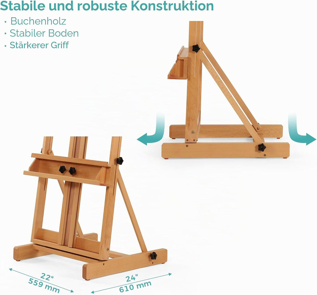 VISWIN H-Staffelei Holz Gross, Verstellbare Atelierstaffelei aus Buchenholz mit Ablage 135-231cm, Ma