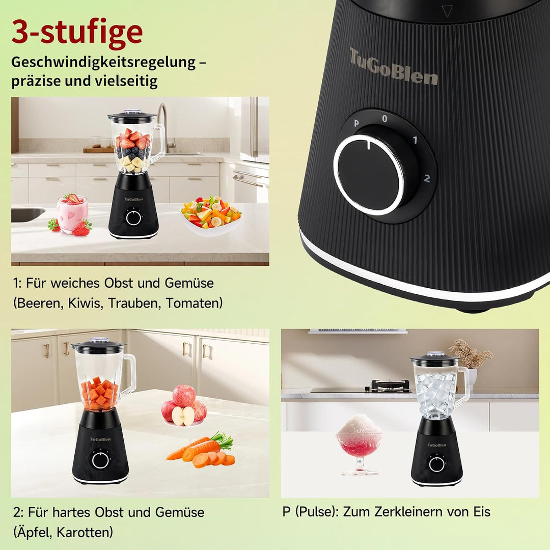 Standmixer mit 1,5L-Glasbehälter und 200ml-Glasmahlbecher, multifunktionaler Küchenmixer für Smoothi