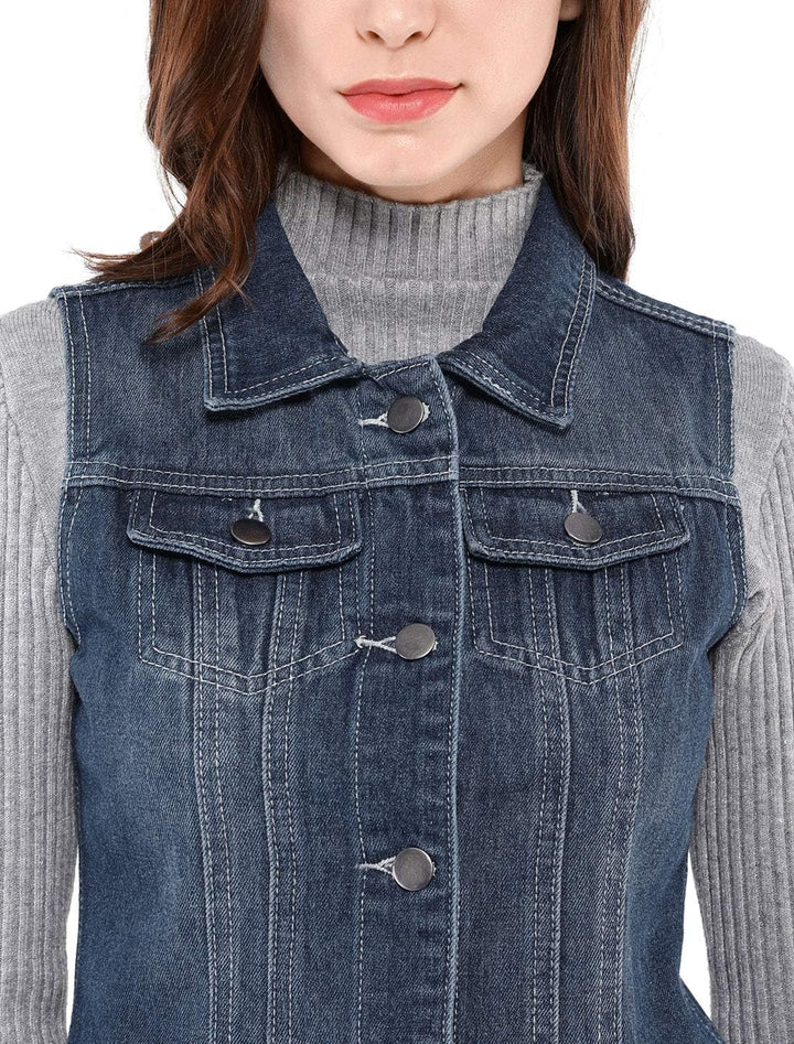 Allegra K Damen Denim Vest Collegejacke, Blau