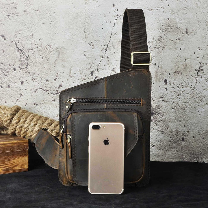 Le’aokuu Herren Echtes Leder Brusttasche Crossbody Bag Sling Bag Schultertasche Gurteltasche Umhänge