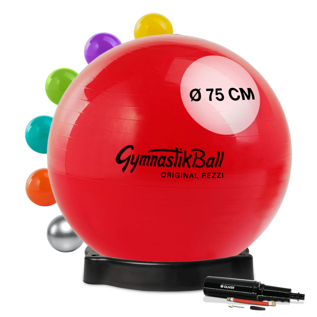 PEZZI Gymnastikball Standard mit Ballschale und Pumpe Rot Ø 75 cm, Rot Ø 75 cm