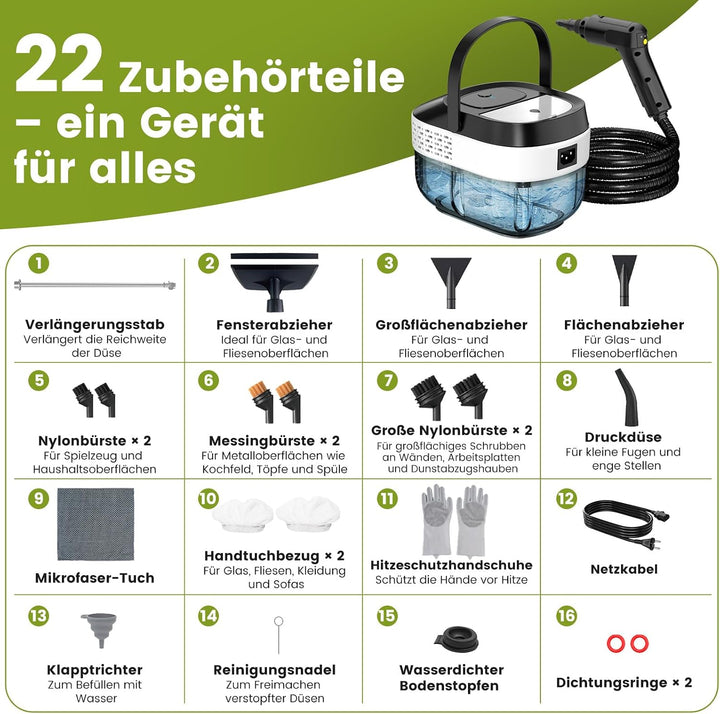 Mixoo Dampfreiniger Handgerät 1600 ml (Schwarz&amp;Weiss), Schwarz&amp;weiss