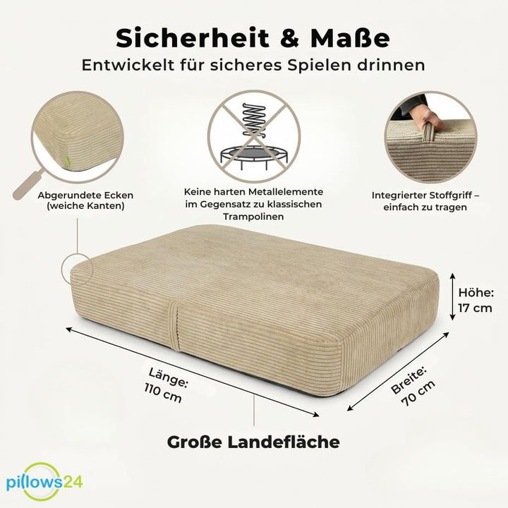 Hüpfpolster für Kinder Indoor 70x110x17 cm, mit abnehmbarem Bezug Hellgrau, Hellgrau