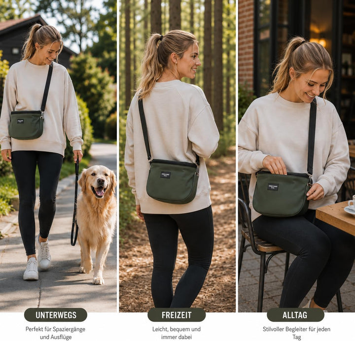 Leckerlibeutel Hund - Crossbody Gassitasche mit Kotbeutelspender und Flaschenfach, wasserabweisende