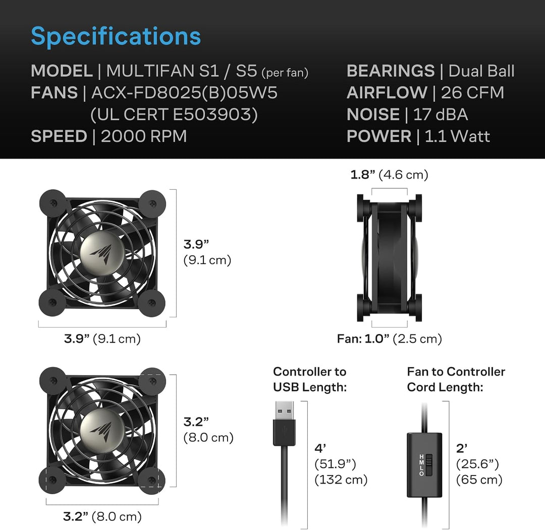 AC Infinity MULTIFAN S1, Leiser 80mm USB Lüfter für Receiver DVR PlayStation Xbox Computer Schrank K