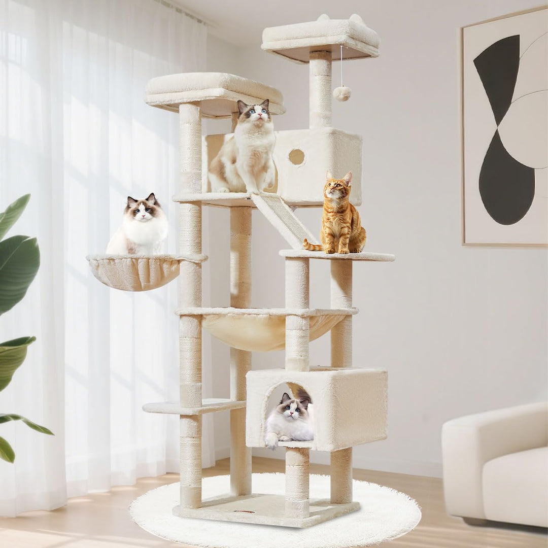 Taoqimiao 180CM Kratzbaum Gross, Katzenbaum Katzen Kratzbaum Grosse Katzen Stabil mit 2 Katzenhaus,