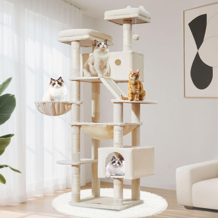 Taoqimiao 180CM Kratzbaum Gross, Katzenbaum Katzen Kratzbaum Grosse Katzen Stabil mit 2 Katzenhaus,