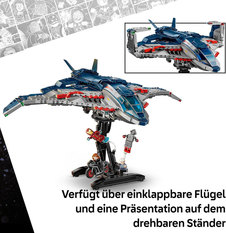 LEGO | Marvel Avengers: Age of Ultron Quinjet – Superhelden Spielzeug Flugzeug mit Motorrad und 5 Mi