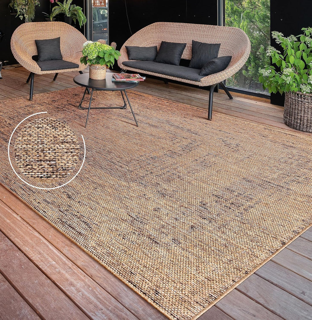 Paco Home Outdoor Teppich wetterfest &amp; langlebig Flachgewebe in moderner Jute-Sisal-Optik in Naturtö