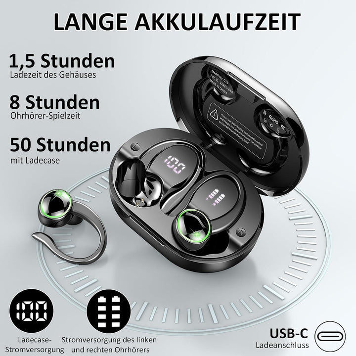 Kopfhörer Kabellos Bluetooth 5.4, 2026 Bluetooth Kopfhörer Sport 6D Bass Sternen Schwarz, Sternen Sc