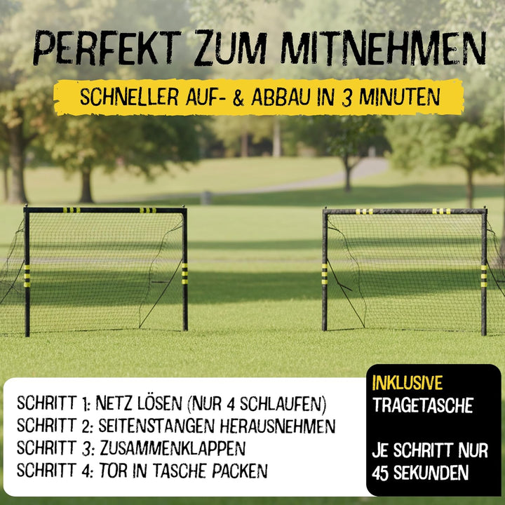 FRIEDO Pop-up Fussballtor Kinder inkl Tragetasche I 120x90cm-150x240cm I EN71 &amp; CE-geprüft I Rostfre