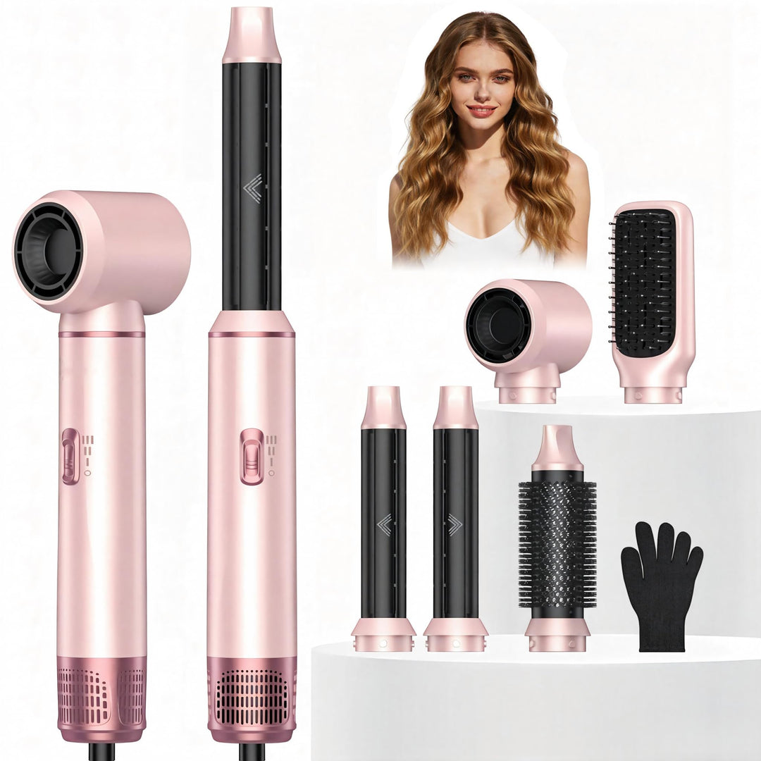 UKLISS Airstyler 5 in 1, Hairstyler Haartrockner 1000w,Föhnbürste Set Pro Lichtrose, Lichtrose