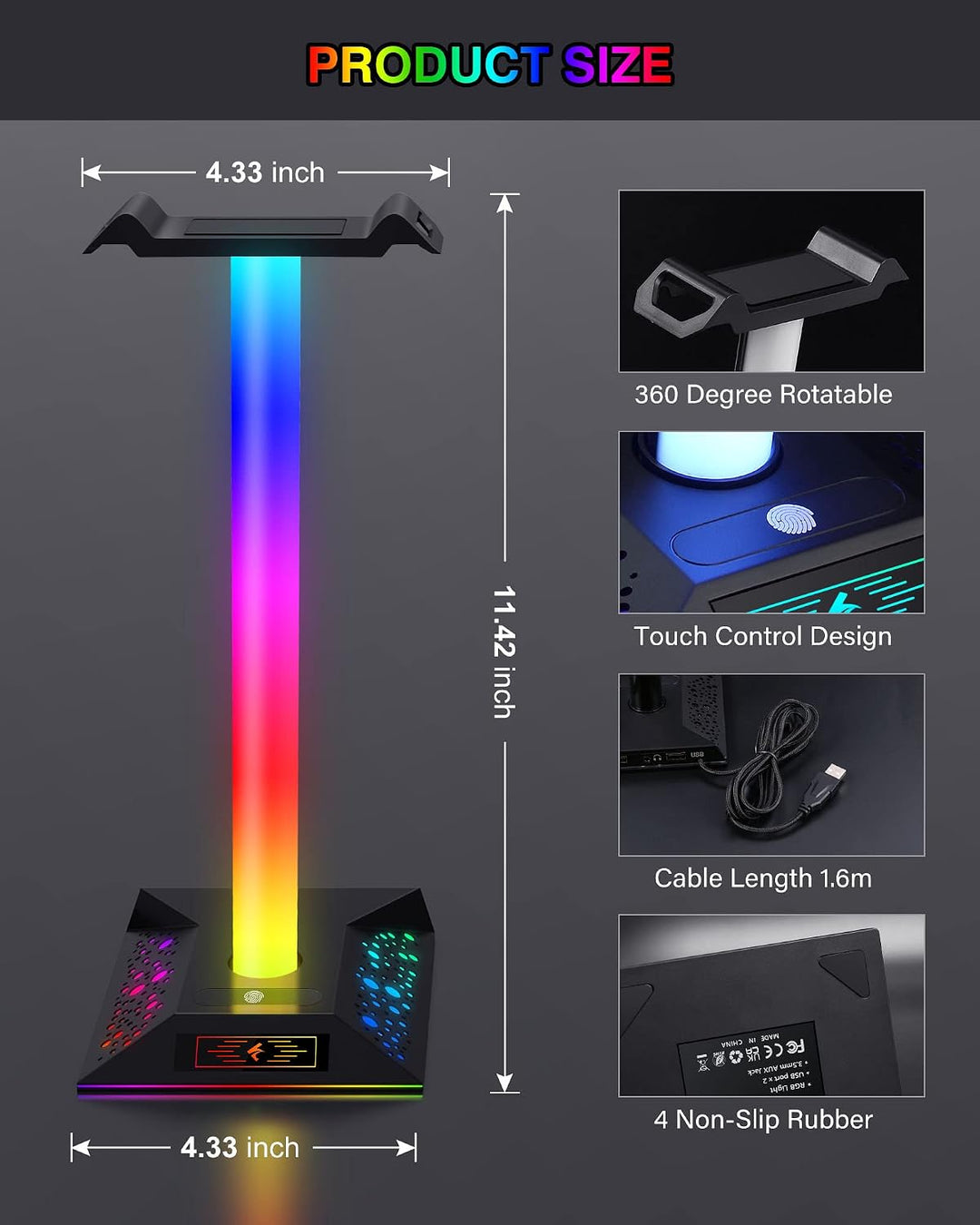 Hcman Headset Halterung Gaming Kopfhörer Ständer RGB Kopfhörer Halter mit 2 USB Anschlüssen, LED Hea