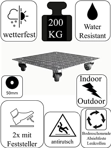 Pflanzenroller AluRiffelblech Q200 bis200kg Blumenroller Untersetzer Quadrat Indoor Outdoor