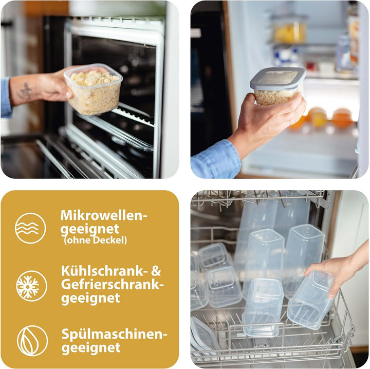 QOONA Luftdichte Vorratsdosen mit Deckel [1000ml - 12er-Set] Hellgrau - Stapelbar &amp; platzsparend für