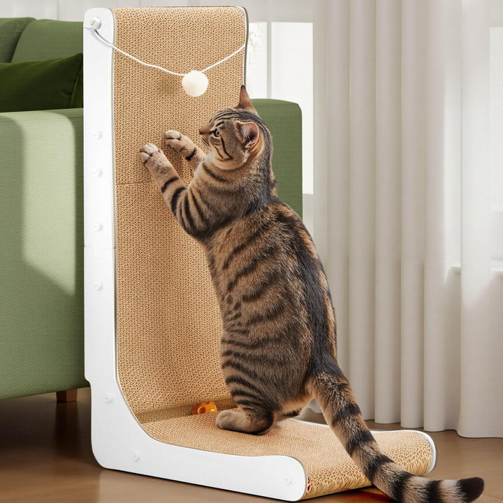 Gimars Hohe 68cm L förmige Kratzbrett Katze mit Ball, Vertikaler kratzpappe für Katzen, Langlebiges