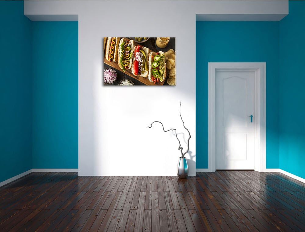 Amerikanische Hotdogs Format: 100x70 auf Leinwand, XXL riesige Bilder fertig gerahmt mit Keilrahmen,