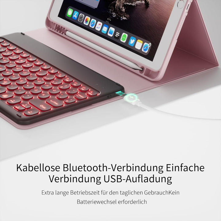 Hülle mit Tastatur für iPad 9/8/7 Generation (2021/2020/2019) 10.2 Zoll Soft TPU Rückschalemit Stift