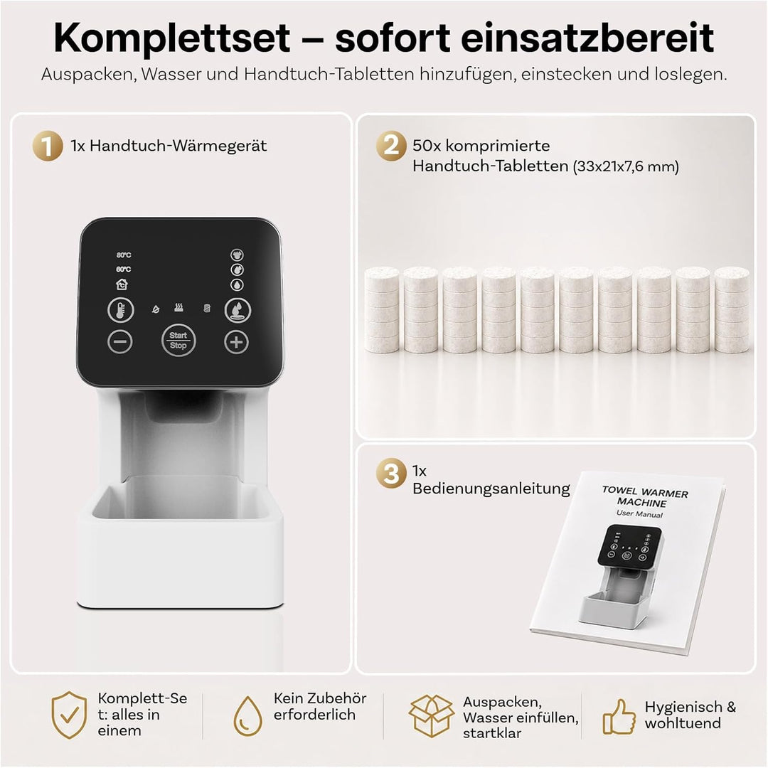 MMOBIEL Handtuchwärmer Automatischer Heisshandtuchspender mit 50 komprimierten Einweg Gesichtstücher