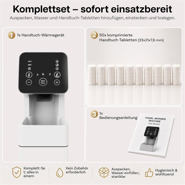 MMOBIEL Handtuchwärmer Automatischer Heisshandtuchspender mit 50 komprimierten Einweg Gesichtstücher
